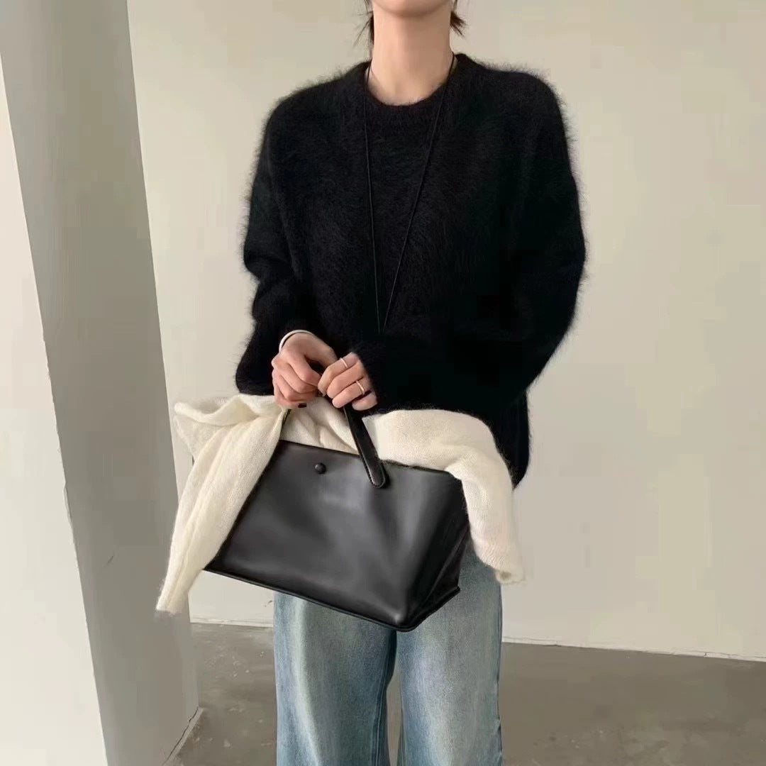 Damen Flauschiger Pullover mit überschnittenen Schultern und weitem Schnitt EB