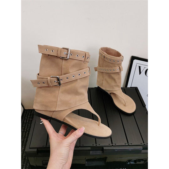 Damen dezente High-Top Sandalen mit dekorativen Schnallen EB