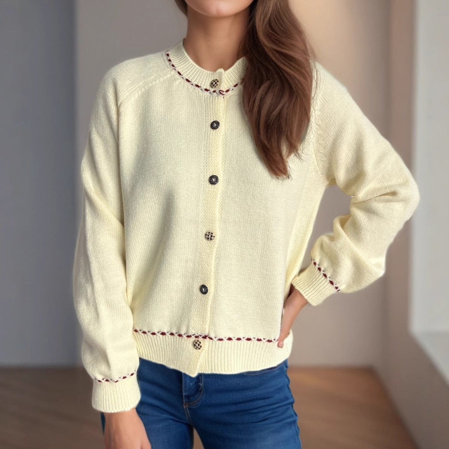 Damen Strickjacke mit dekorativen Knopfdetails und breiten Ärmeln EB