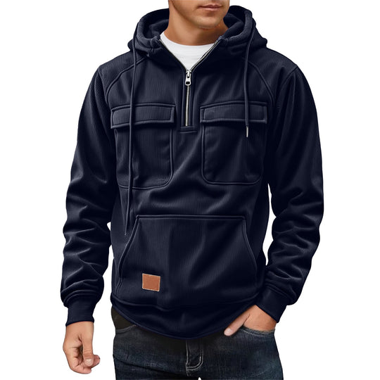 Herren Fleecepullover mit angezipptem Kragen und praktischen Taschen EB