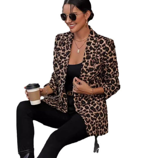 Damen Blazer im trendigen Animal-Print mit elegantem Revers und praktischen Taschen EB