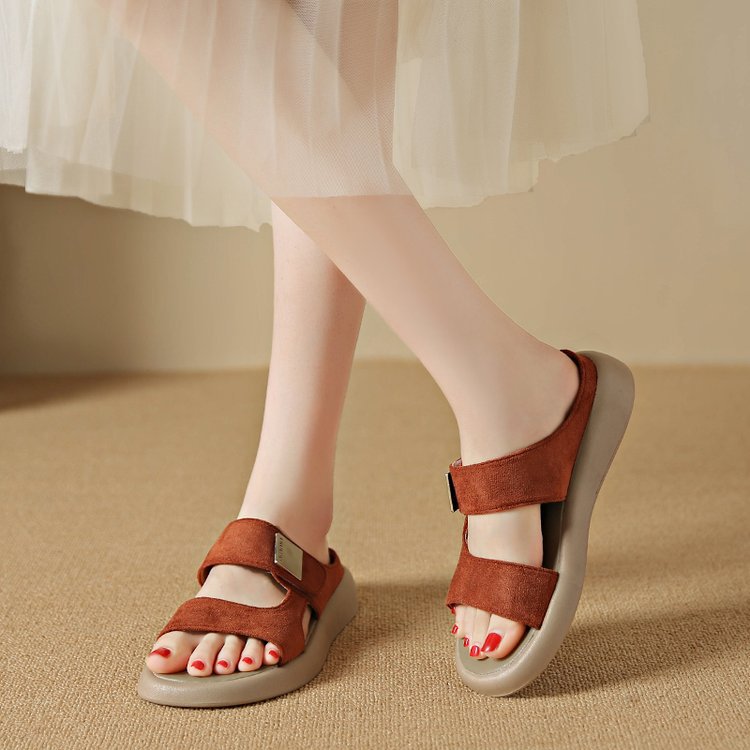 Damen bequeme Sandalen mit verstellbarem Klettverschluss und weichem Fußbett EB