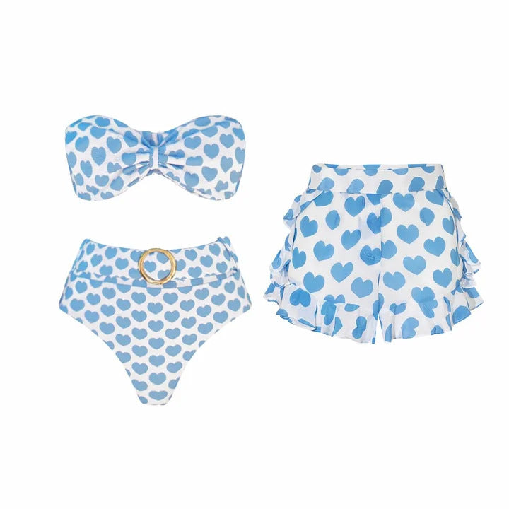 Damen Bikiniset mit Bandeau-Oberteil und Rüschenshorts EB