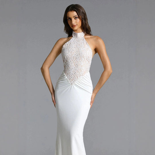 Damen Elegantes Bodenkonturen-Abendkleid mit Spitzenoberteil EB