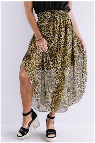 Damen Luftiger Maxirock mit asymmetrischem Saum im Leopardenmuster EB