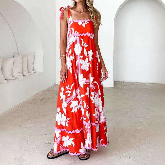 Damen Maxikleid mit verspielten Rüschendetails und zartem Blumenmuster EB