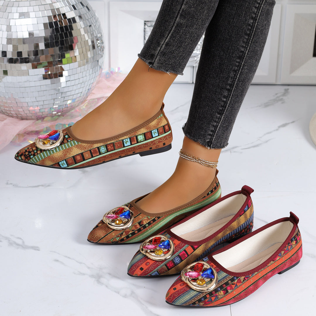 Damen elegante Ballerinas mit funkelndem Schmuckdetail EB