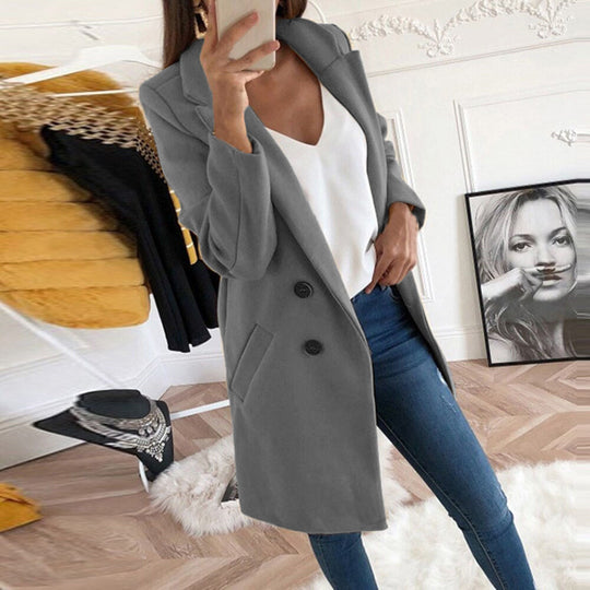 Damen Longline Wolloptik Mantel‑Blazer mit Reverskragen EB