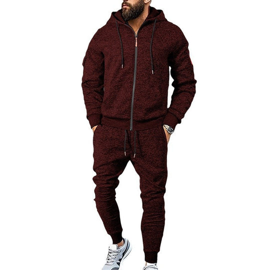 Herren nan meliertes Kapuzen-Sweatset mit durchgehendem Reißverschluss, Reißverschluss-Armtasche und Kordelzug-Jogginghose EB