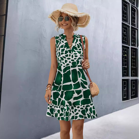 Damen Sommerkleid mit V-Ausschnitt und voluminösem Rock EB