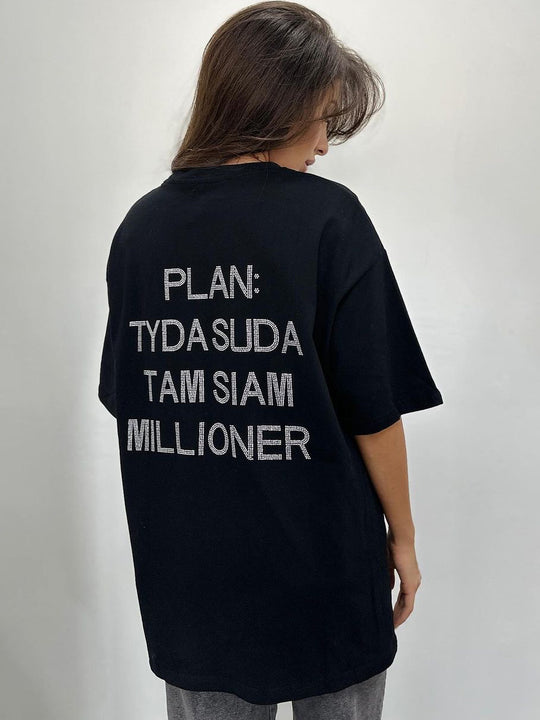 Damen oversized Statement-T-Shirt mit Strassschrift auf dem Rücken Eichborn Berlin