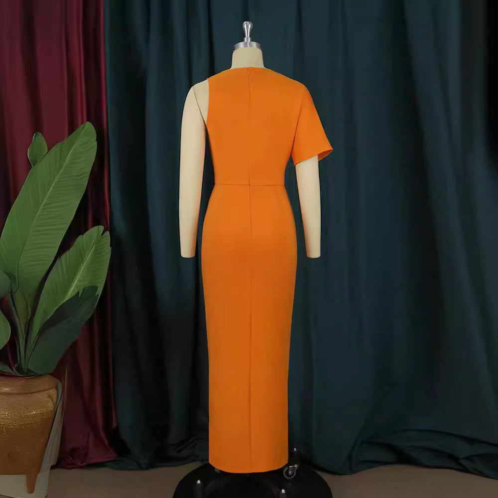 Damen figurbetontes Maxikleid mit tiefem V-Ausschnitt und elegantem Schlitz EB