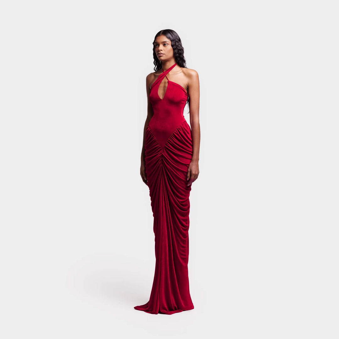 Damen Elegantes Maxikleid mit raffiniertem Rüschen-Design EB