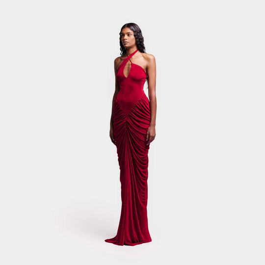 Damen Elegantes Maxikleid mit raffiniertem Rüschen-Design EB