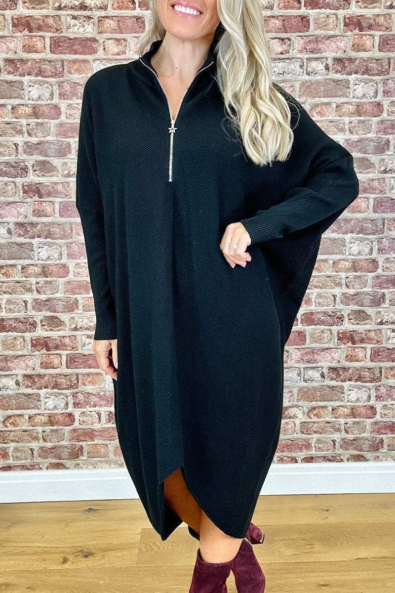 Damen Oversized Strickkleid mit Reißverschluss EB