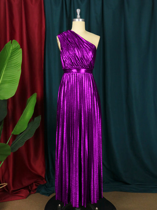 Damen plissiertes Abendkleid mit schimmerndem Oberteil EB