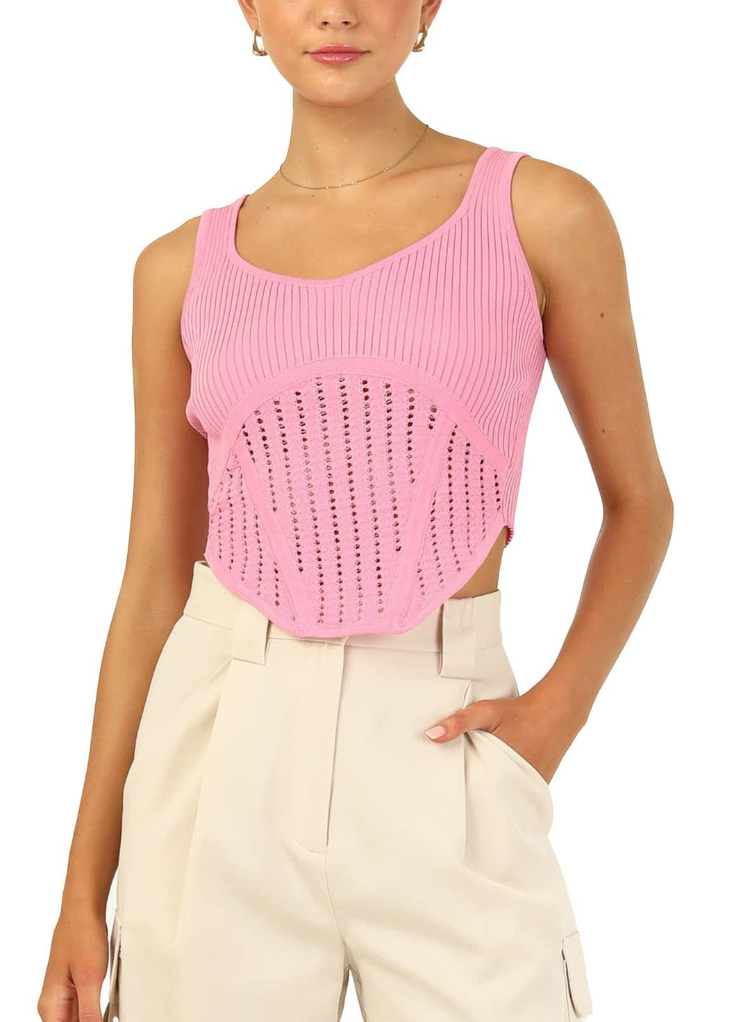 Damen Crop-Top mit strukturiertem Netzlook und hohem Schnitt EB