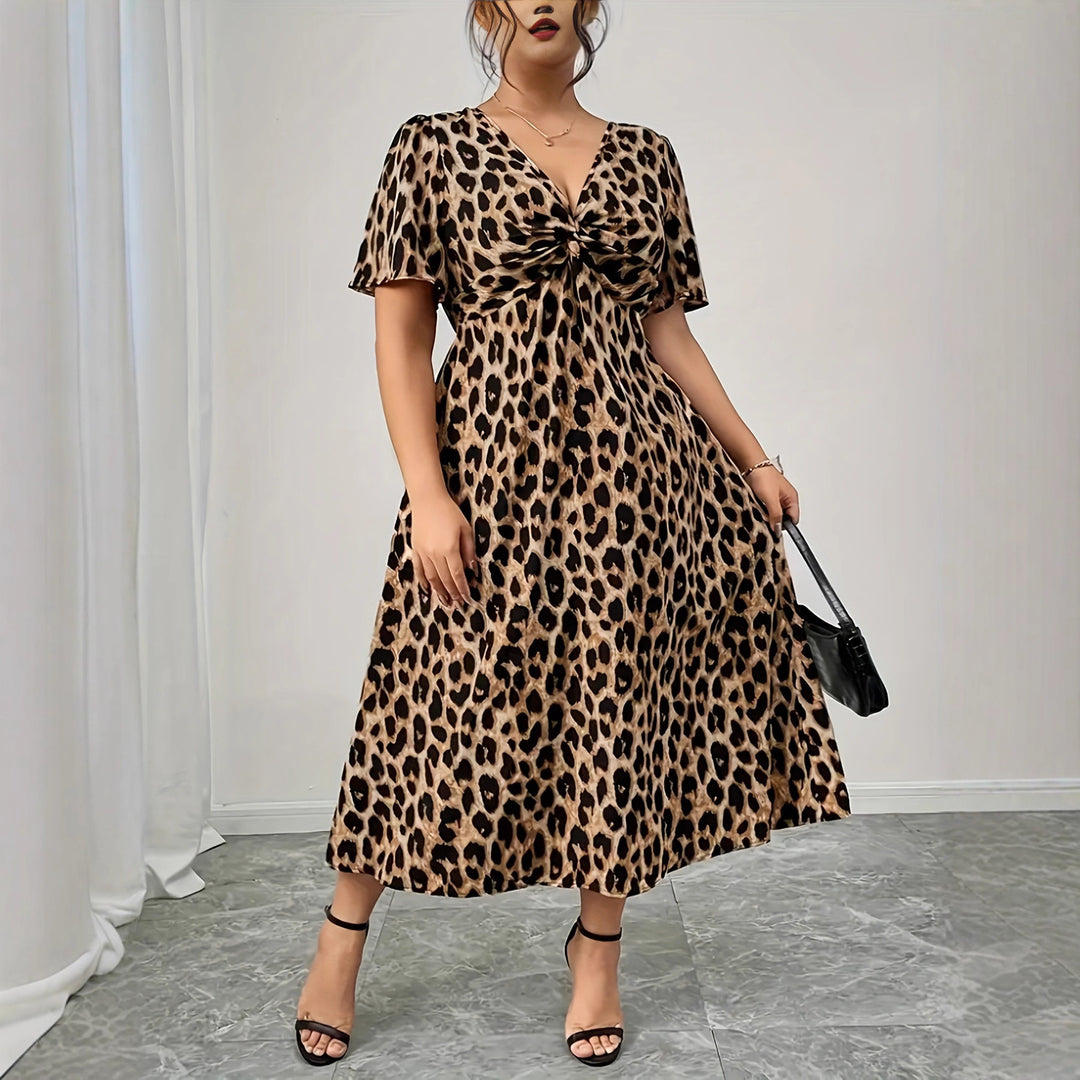 Damen Maxikleid mit raffiniertem Knotendesign und modernem Tiermuster EB