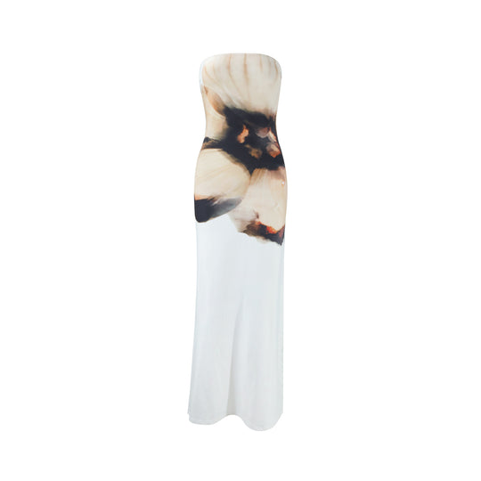 Damen strapaziertes Maxikleid mit stilvollen Blumenmotiven EB