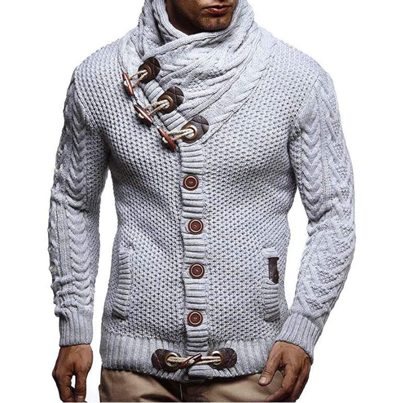 Herren Strickjacke mit asymmetrischem Kragen und einzigartigem Knopfdesign EB