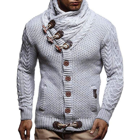 Herren Strickjacke mit asymmetrischem Kragen und einzigartigem Knopfdesign EB