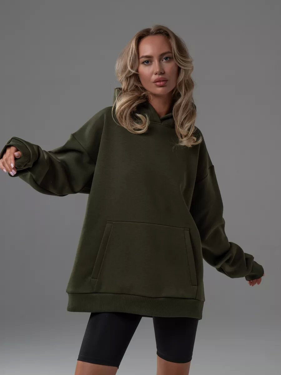 Damen Kuscheliger Oversized Hoodie mit Kängurutasche EB