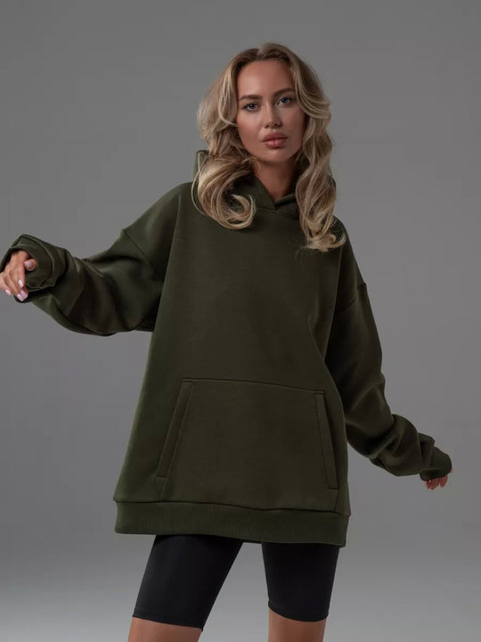 Damen Kuscheliger Oversized Hoodie mit Kängurutasche EB