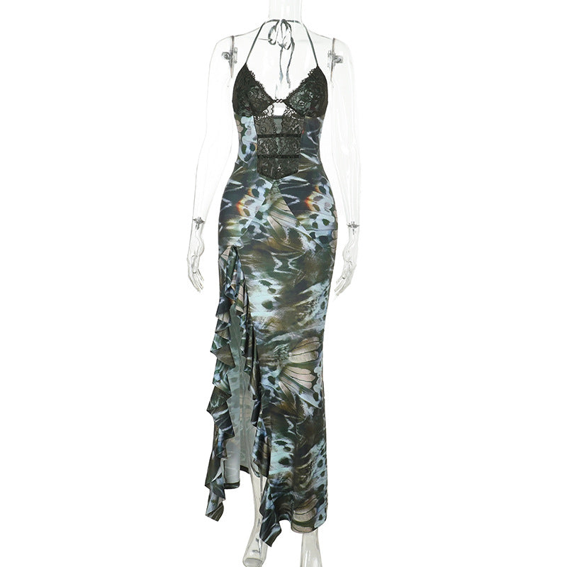 Damen Maxikleid mit Spitzen-Oberteil und asymmetrischem Schlitz EB