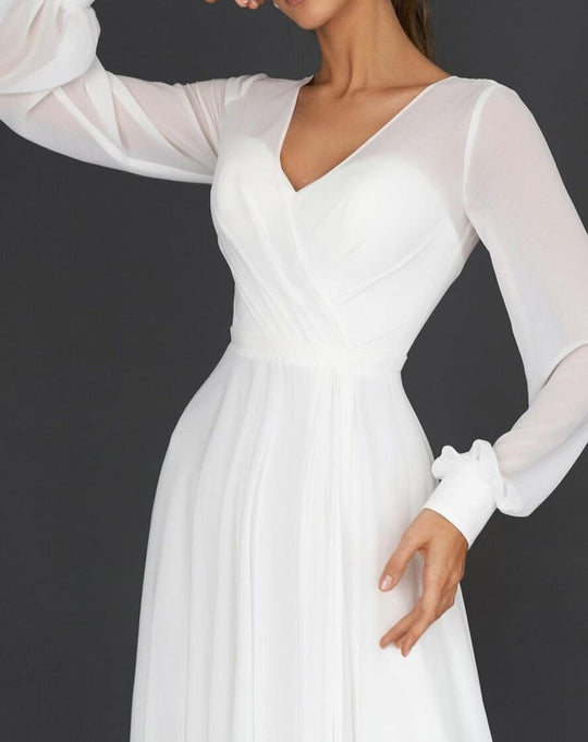 EB Damen Midikleid mit Wickeloptik und transparenten Ärmeln