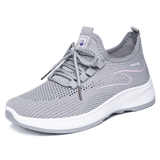 Damen nan atmungsaktiver Strick-Freizeitsneaker mit elastischer Schnürung und stoßabsorbierender Keilsohle EB