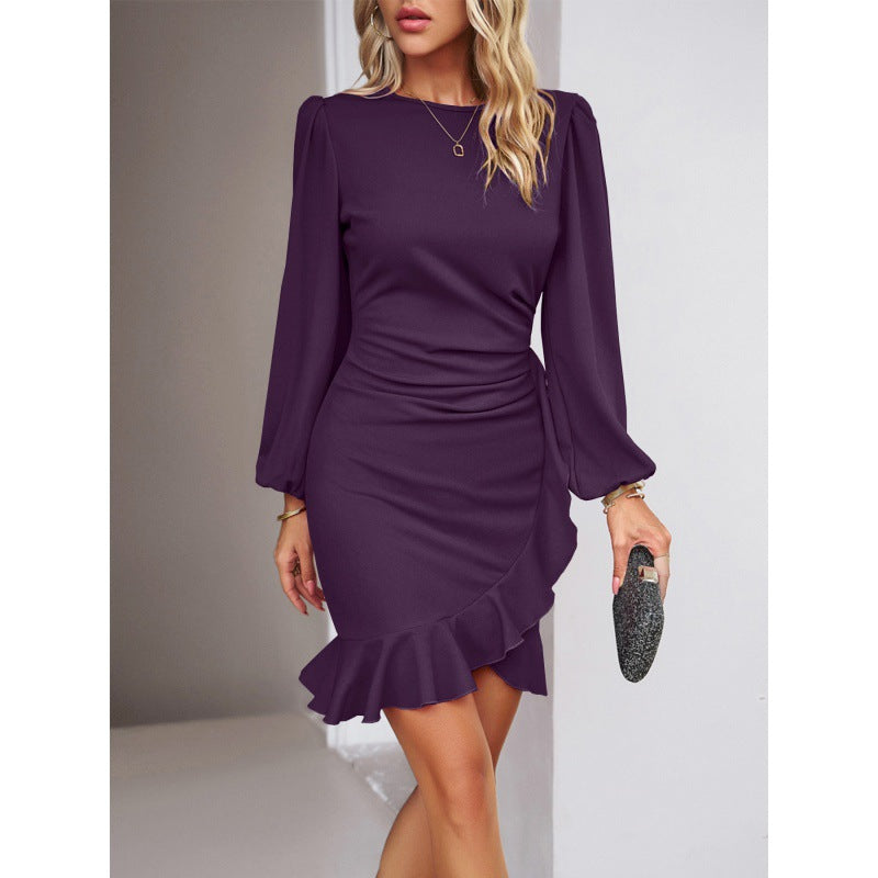 Damen elegantes und figurbetontes Cocktailkleid mit Puffärmeln EB