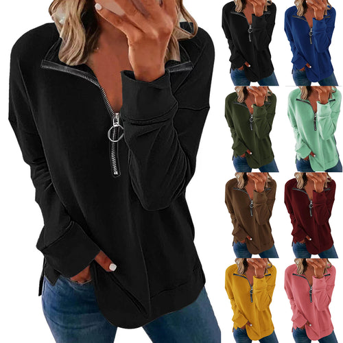 Damen legerer Sweatshirt mit Halbreißverschluss EB