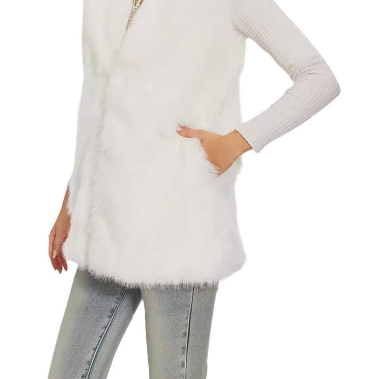 Damen Plüsch-Weste mit elegantem Kragen und luxuriösem Fell EB