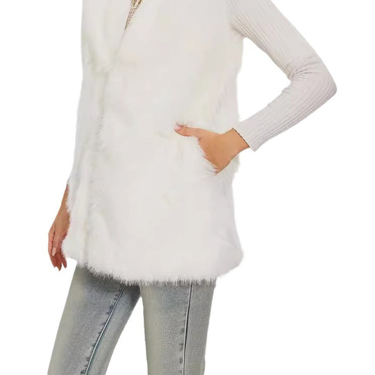 Damen Plüsch-Weste mit elegantem Kragen und luxuriösem Fell EB