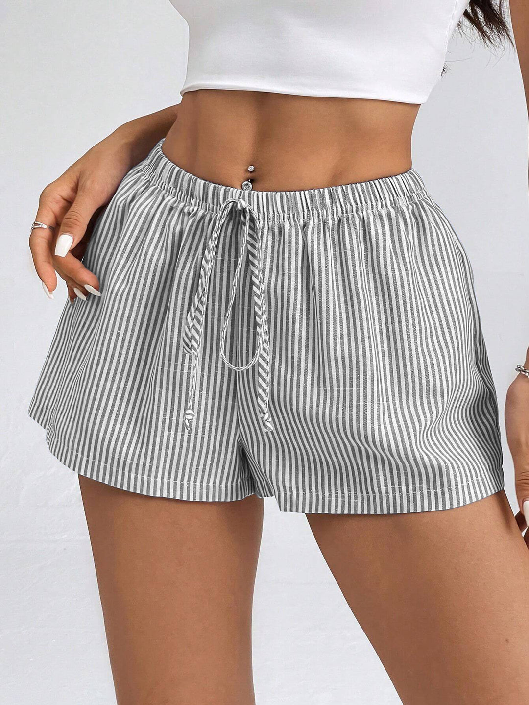 Damen gestreifte Freizeithose mit verstellbarem Kordelzug EB