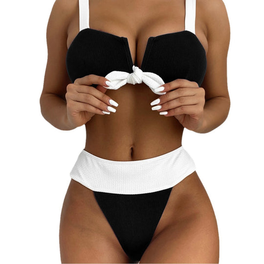 Damen hochgeschnittener Bikini mit knotendem Oberteil EB