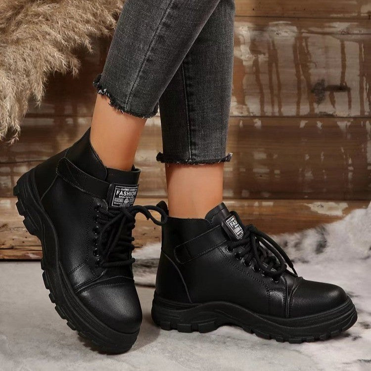 Damen Modische Schnürboots mit stabiler Sohle und praktischem Klettverschluss EB