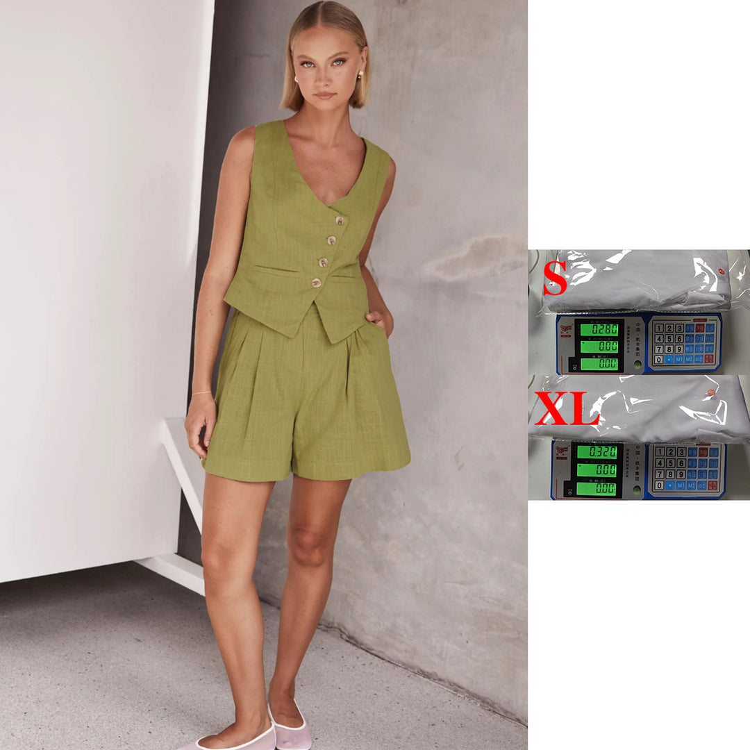 Damen Lässiger Zweiteiler mit Kurzarm-Bluse und Shorts EB