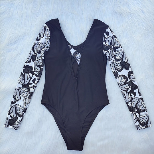 Damen Langarm Badeanzug mit modischem Schmetterlingsdesign EB