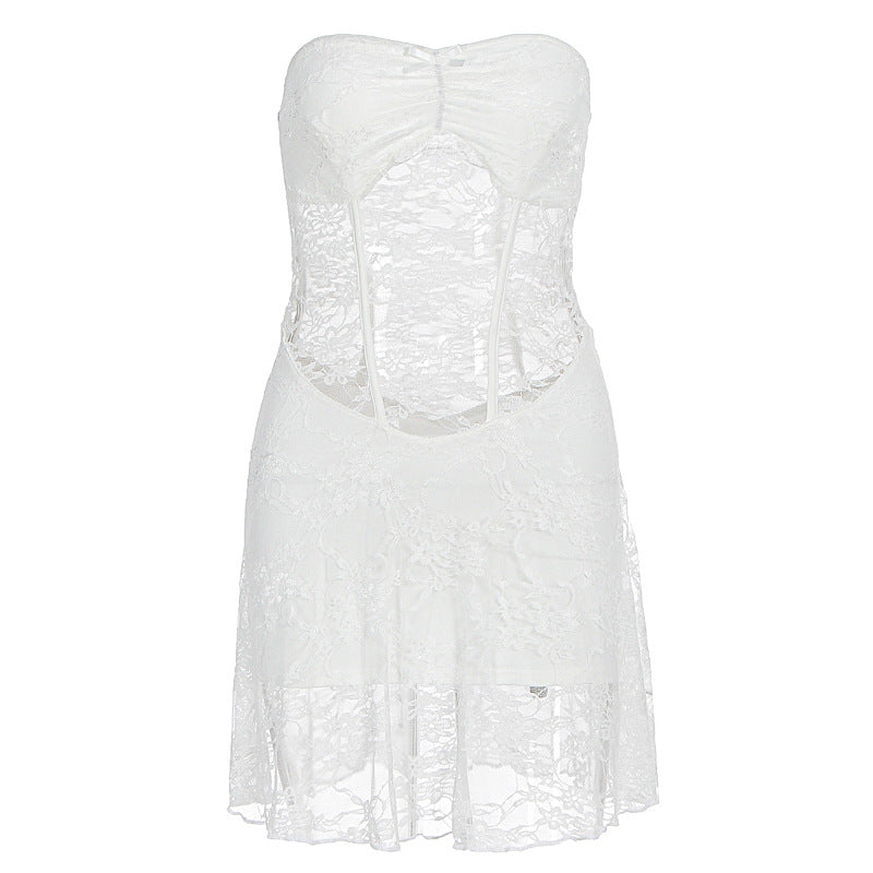 Damen Spitzenkleid mit Cut-Out-Design und tiefem Ausschnitt EB