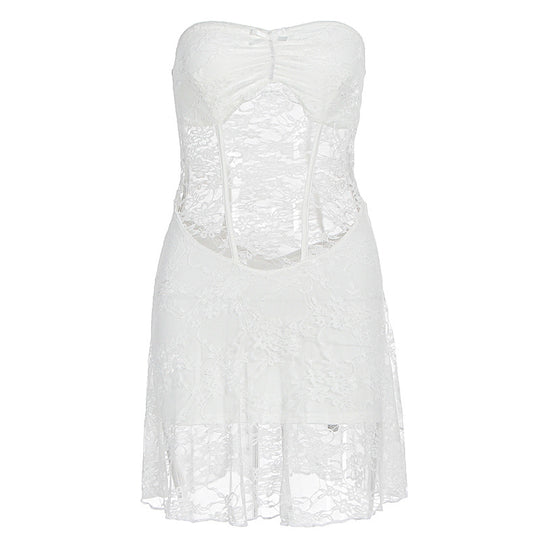 Damen Spitzenkleid mit Cut-Out-Design und tiefem Ausschnitt EB
