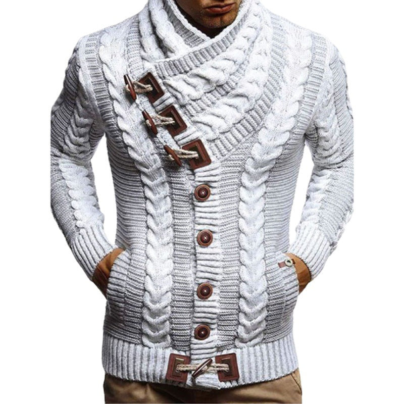 Herren Strickjacke mit großem Kragen und Zopfmuster EB