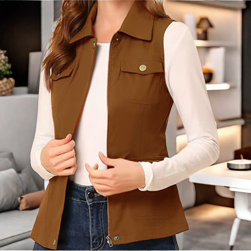 Damen stylische Weste mit praktischen Taschen EB