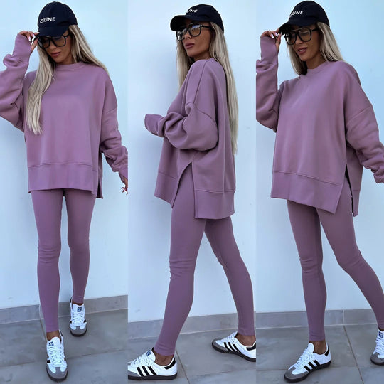 Damen nan Oversize Sweatshirt mit taillierten Rib-Leggings Set EB