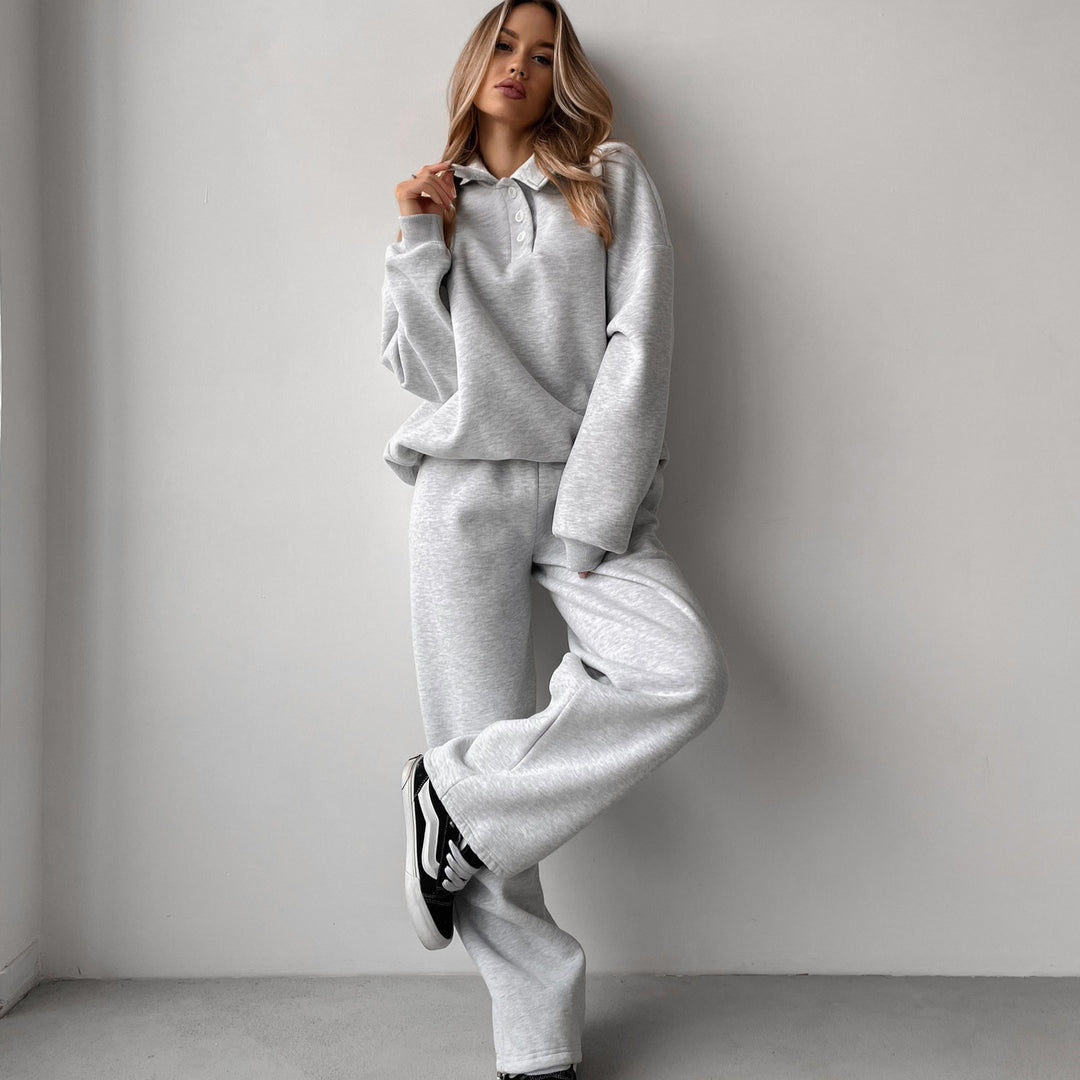 Damen Polo-Sweatshirt und Relax-Fit Jogginghose Set aus French Terry EB