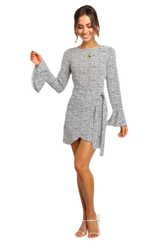 Damen Wickelkleid mit weit geschnittenen Ärmeln und Punktmuster EB