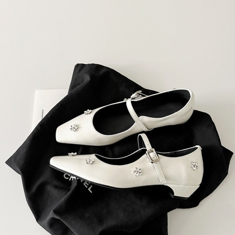 Damen Ballerina Schuhe mit dekorativen Blumenapplikationen und Riemen EB