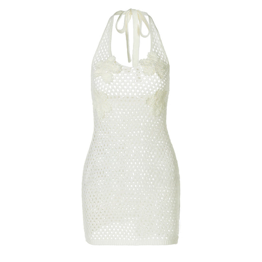 Damen Handgehäkeltes Strandkleid mit floralen Akzenten EB
