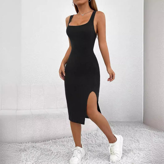 Damen Figurbetontes Trägerkleid mit seitlichem Schlitz EB