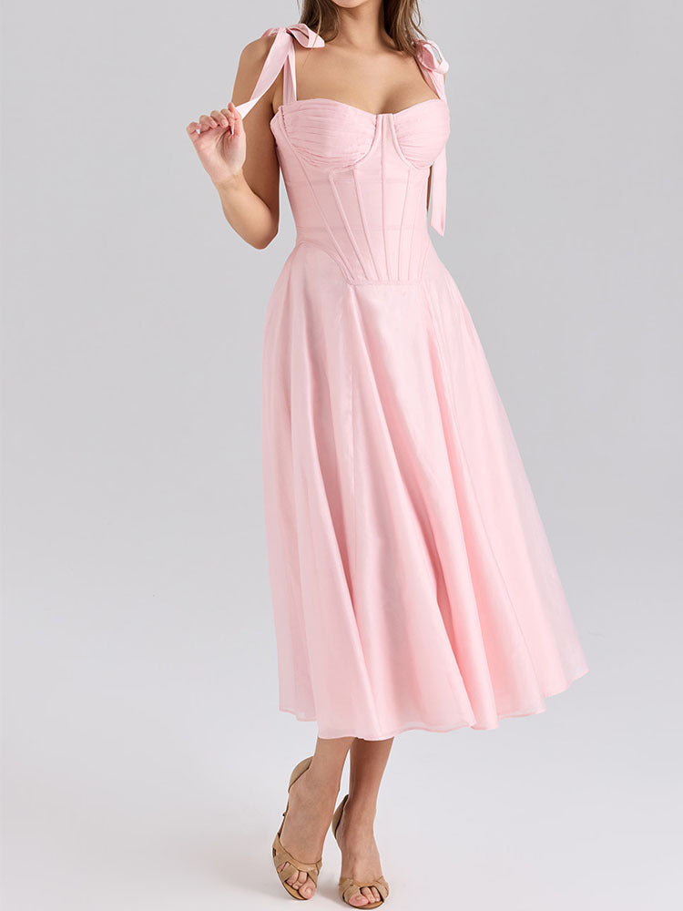 Damen Elegantes Midikleid mit schulterfreien Trägern EB